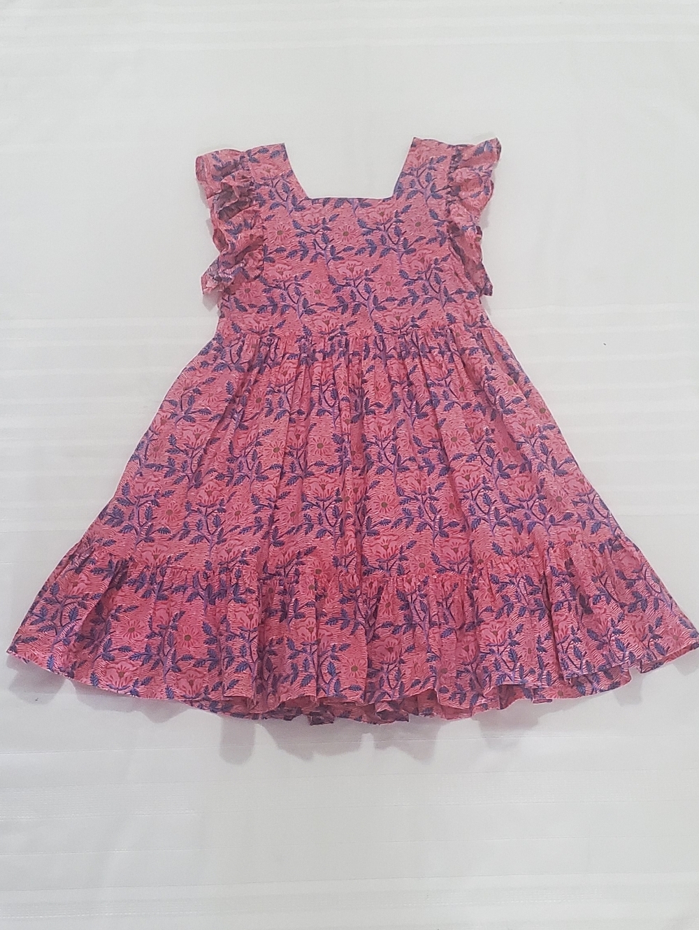 Pink Chicken Floral Ruffle- Sleeve Girls Dress